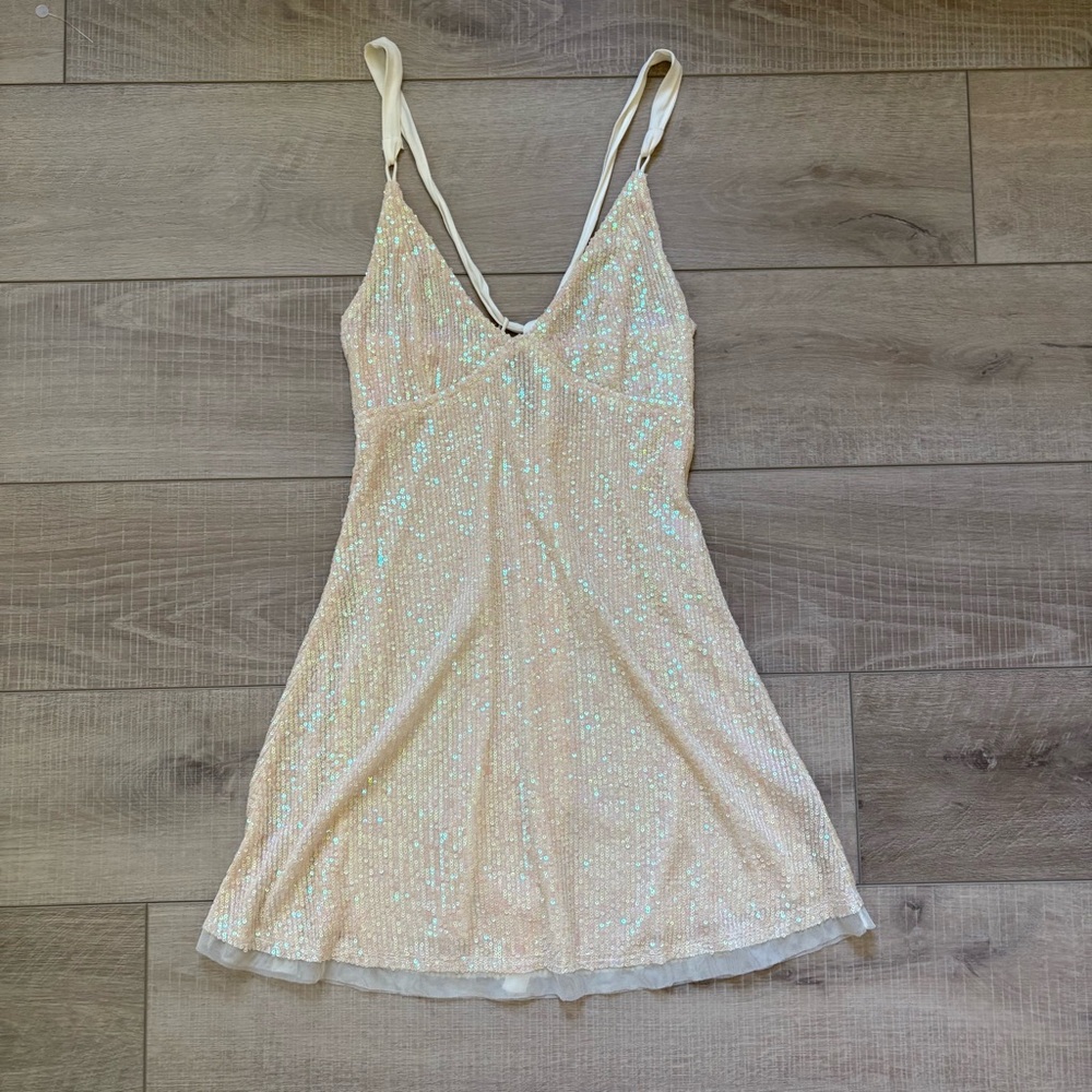 Free People Gold Rush Mini Dress in Icicle Pearl - Picture 2 of 13